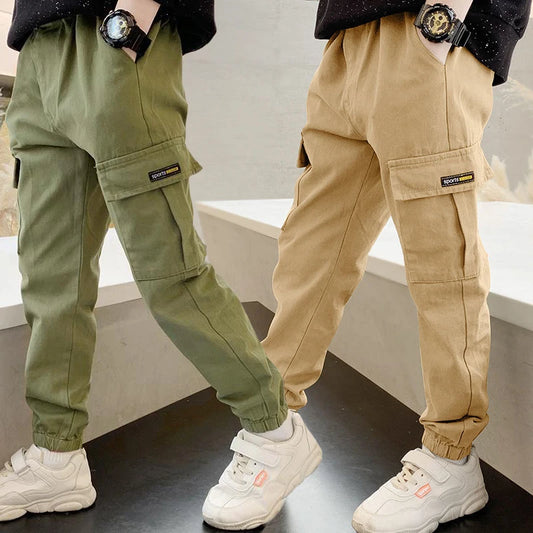 3-12 Years Old Spring Autumn Casual Boys Pants 2024 New Pure Color Handsome Slim Fit Sports Trousers For Kids