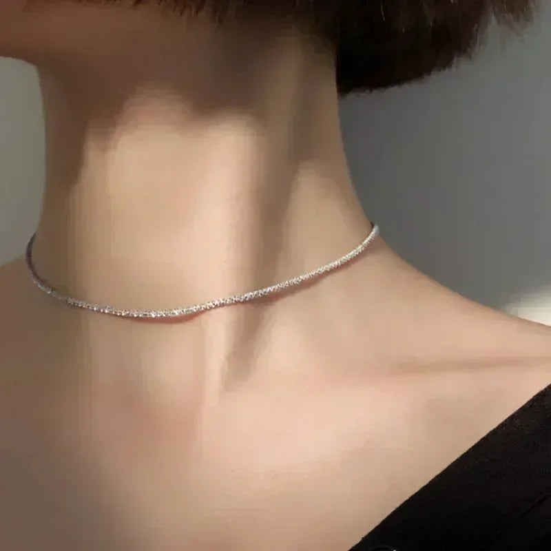 Popular Silver Colour Sparkling Clavicle Chain Choker Necklace Collar for Women Fine Jewelry Wedding Party Birthday Gift Fashion