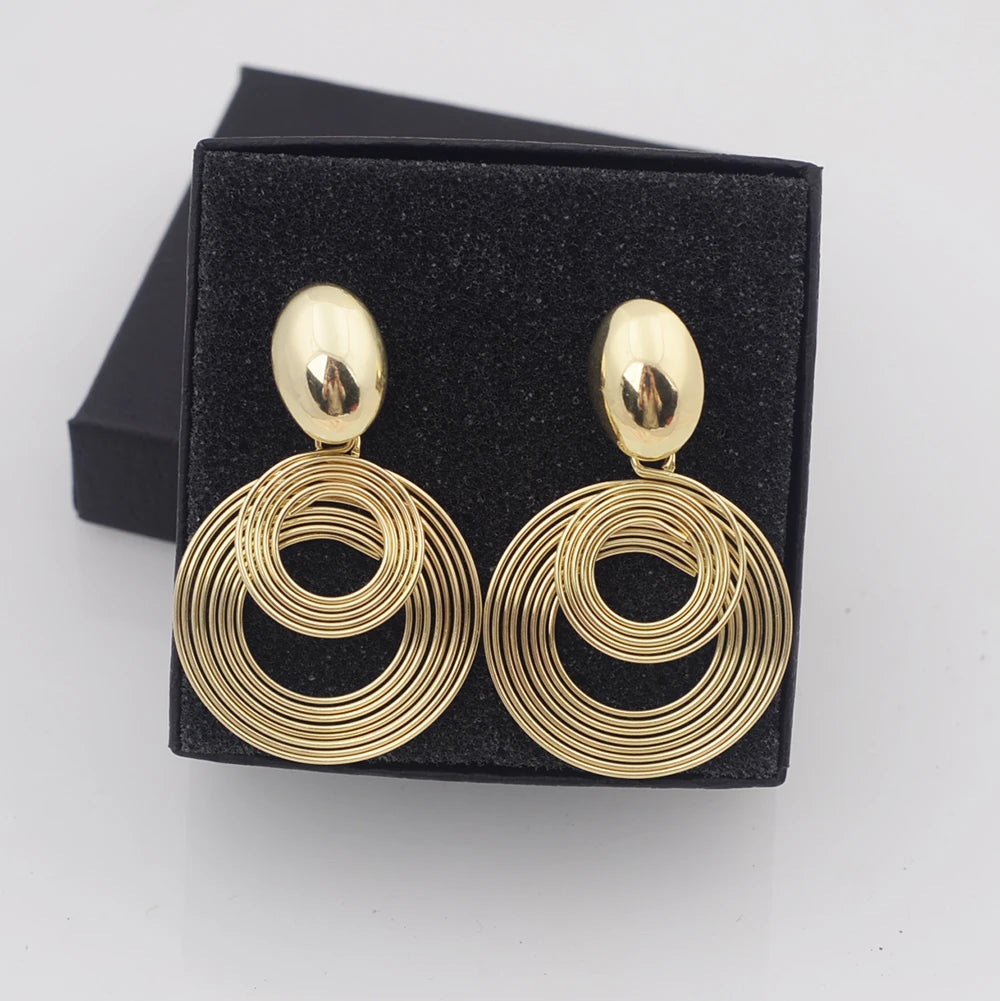 Multi-layer Geometry Round Circle Metal Coil Drop Earrings For Women New Exaggerated Temperament Gold Color Jewelry Wholesale