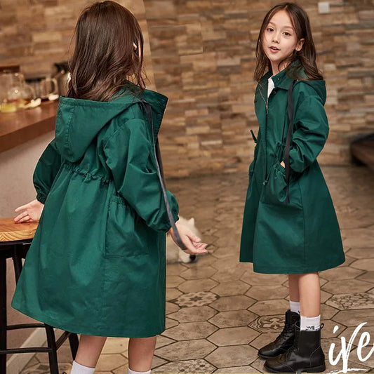 Baby Girl Windbreaker Outerwear Kids Spring Autumn Clothes Long Trench Coat Children Hooded Fashion  Jacket Teens Outer Clothing