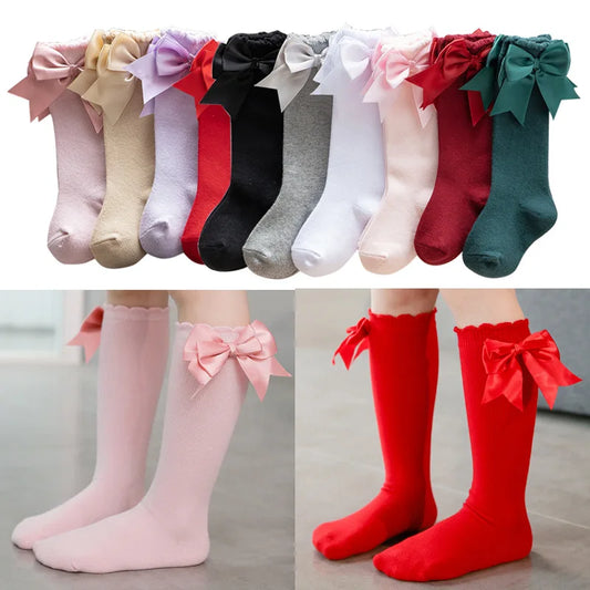 Winter Autumn Kids Knee High Socks Baby Girls Cotton Socks Big Bow Soft Toddlers Princess Children Long Tube Socken For 0-5Years