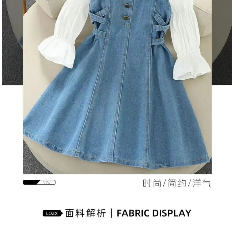 Kids Girls Denim Set 2023 Spring New Children's Clothing Girls Big Boy Yangpai Spring And Autumn Set Skirt Girls Dress