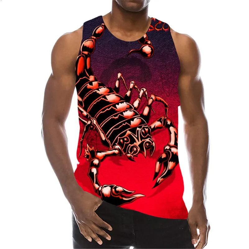 Men's Scorpion Fashion 3D Tanks Sleeveless Summer Street Style Tops 3D Animal Print Loose Casual Male Vest Top Big Size 6XL