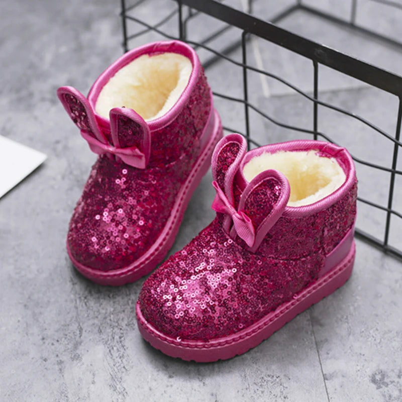 Girl Boot Winter Fashion Sequin Snow Boot Non-slip Warm kid Shoe Plush Cotton Shoe Kids Princess Ankle Boots