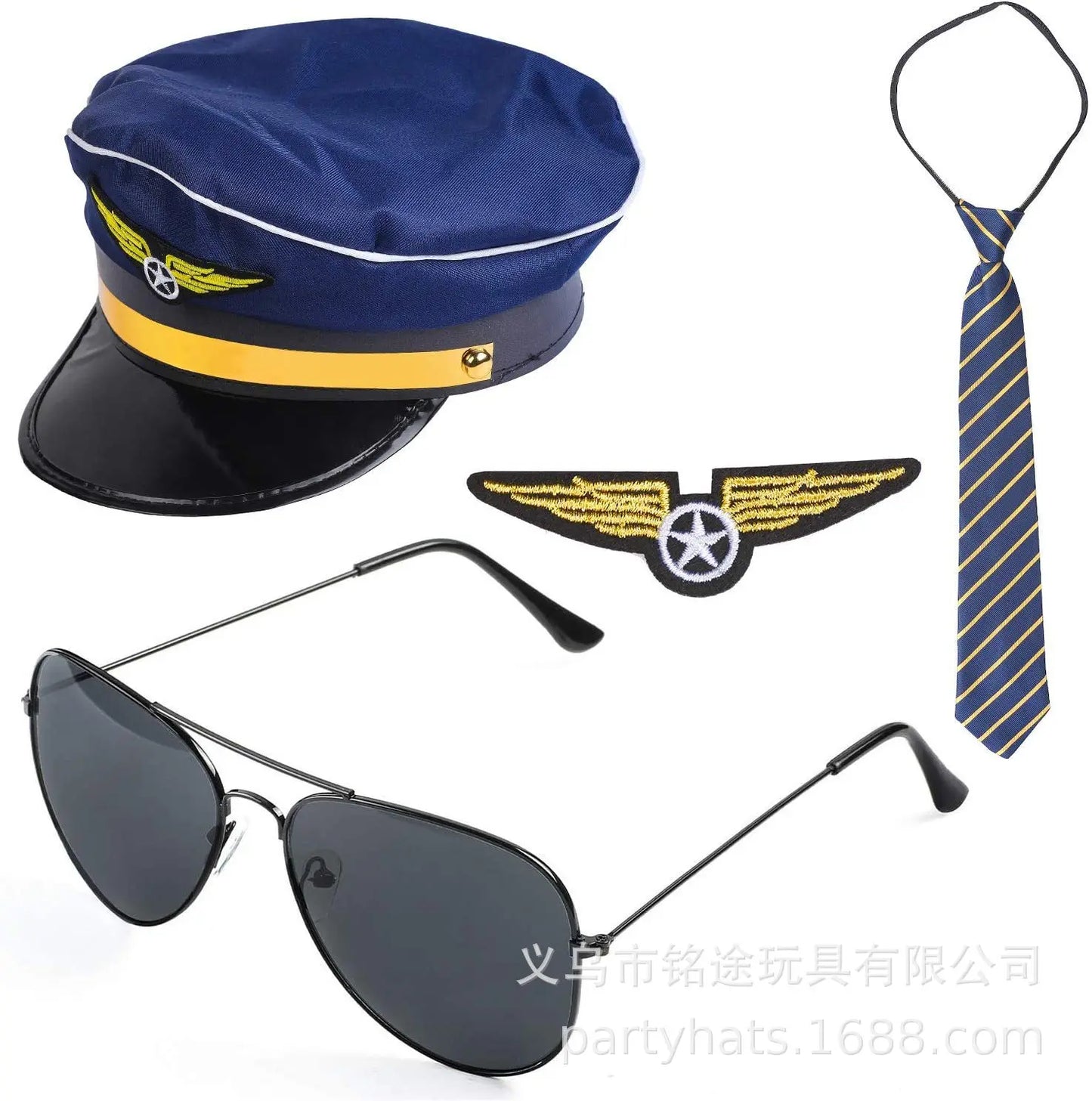 Hats for Men Women Cosplay Y2k Caps Airline Pilot Captain Costume Kit Pilot Dress Up Accessory Set with Aviator Sunglasses