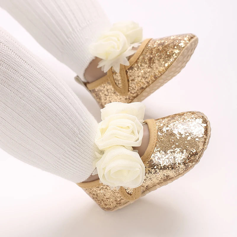 0-18M Girls' Baby Shoes Fashionable Classic Gold Theme Princess Shoes Soft Sole Comfortable Baby Walking Shoes