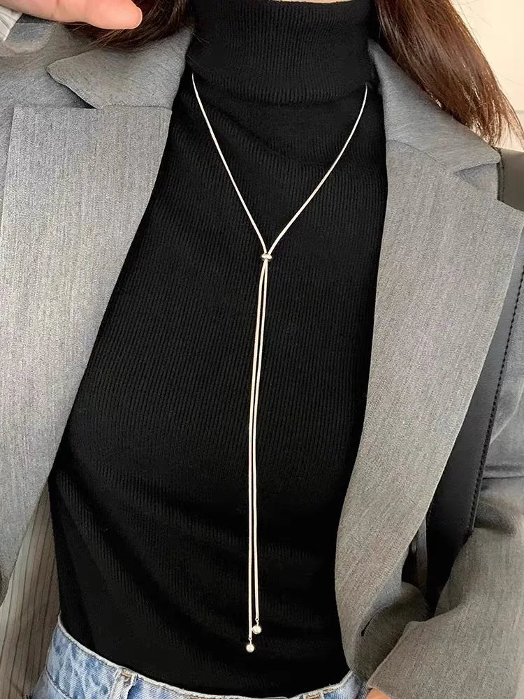 Simple Long Tassel Titanium Steel Sweater Chain Design Necklace