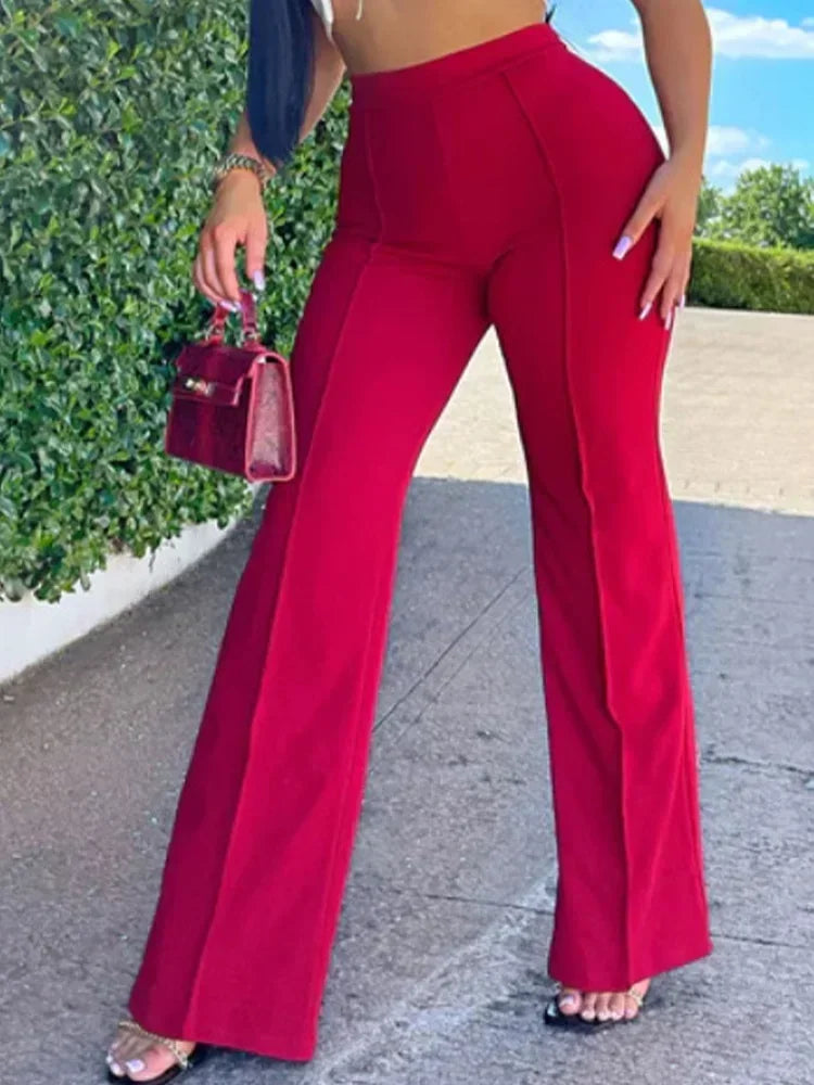 5 Colors Stylish Flare Pants Women Solid Long Drop Trousers Office Casual Female Slim Straight Bell Bottom Pants