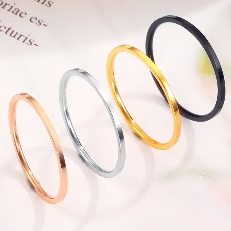 1MM Thin Stainless Steel Silver Color Couple Ring Simple Fashion Rose Gold Color Finger Ring For Women Charm Jewelry Gifts