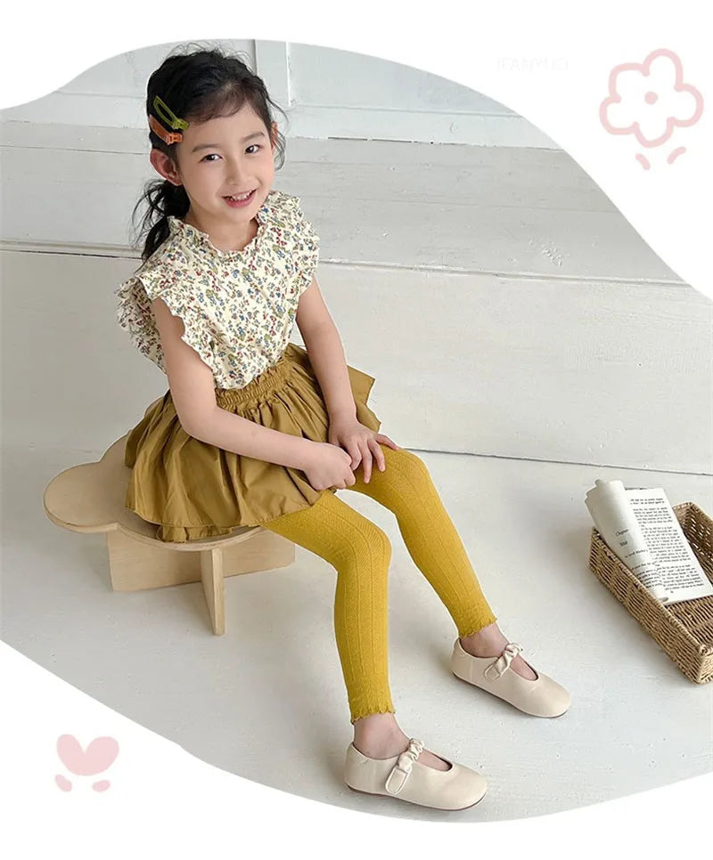 Spring Autumn Baby Pants Newborn Girl Trousers Soild Lace Ruffle Cotton Student Uniform Legging Kids Children Leggings 1-12Years