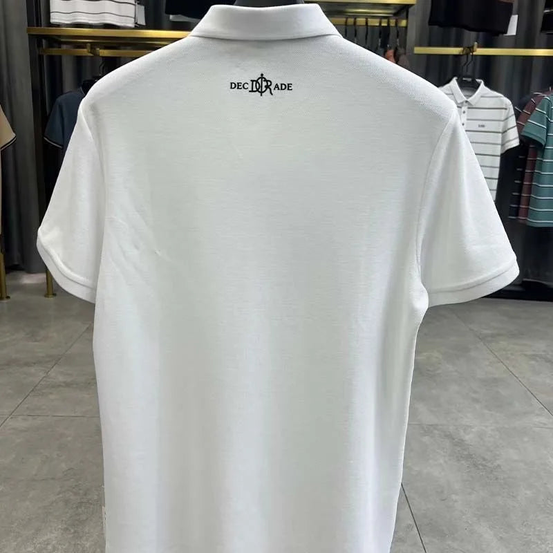 High end brand 100% pure cotton short sleeve POLO shirt for men's 2024 summer fashion print casual T-shirt casual breathable top