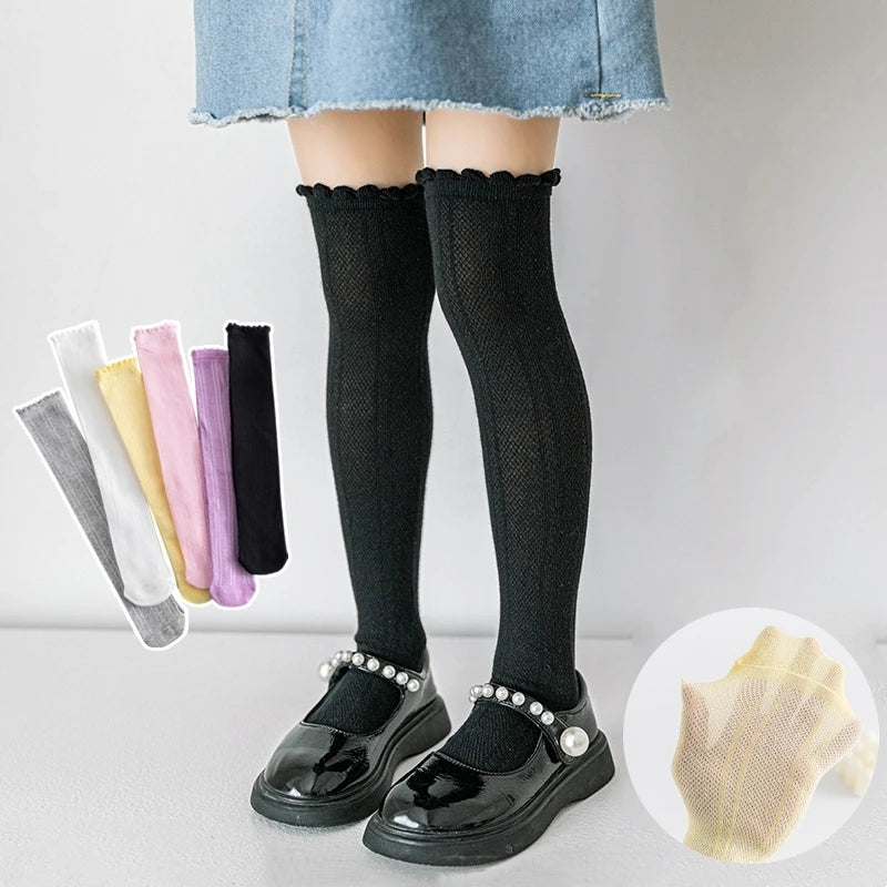 Spring Autumn Baby Children Girl Cute Socks Black White Color Mesh Breathable School Uniform Sock Knee High Long Kids Socks