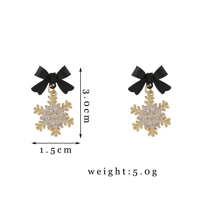 Cute Crystal Snowflake Drop Earrings for Women Party Sweet Jewelry Black Red Bow Knot Dangle Earrings Girls Sweet Accessories