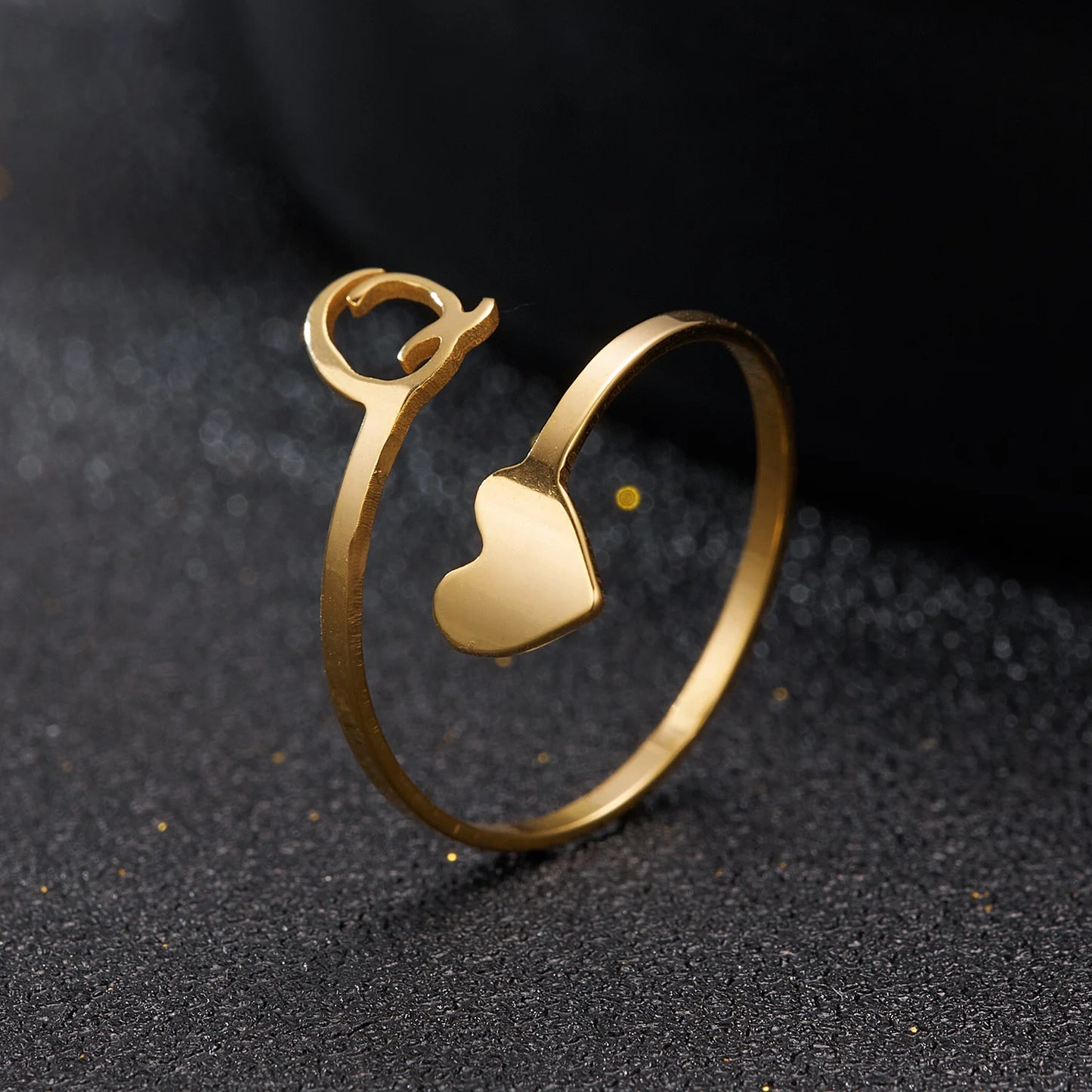 Simple Romantic Heart and Letter Rings A-Z 26  Alphabet Initials Ring For Women Opening Finger Ring Party Jewelry Birthday Gift