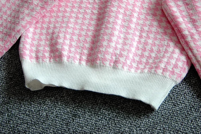 2024 Autumn Little Girl Pink Plaid Sweater Sets Winter Kids Korean Style Casual Cardigan Sweater Baby Girl Toddler Clothing