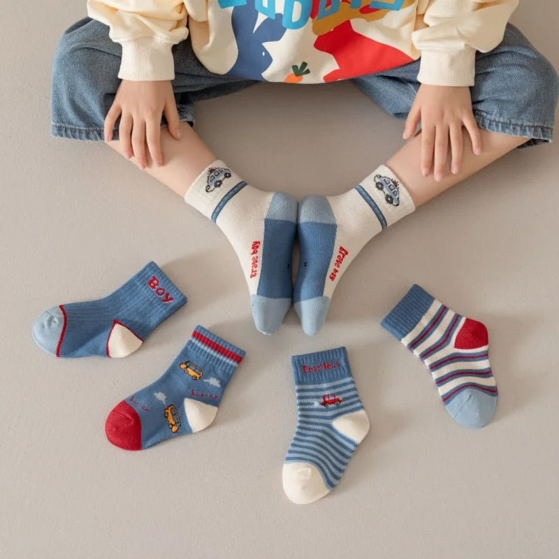 5 Pairs Kids Boys Socks Children Sport School Students Socks Spring Autumn Soft Cotton Toddler Mid Tube Sock Baby Girl Clothes