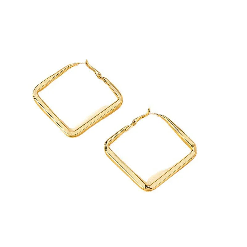 2023 Fashion Gold Color Big Square Hoop Earrings For Women Exaggerated Metal Geometric Irregular Circle Earrings Jewelry