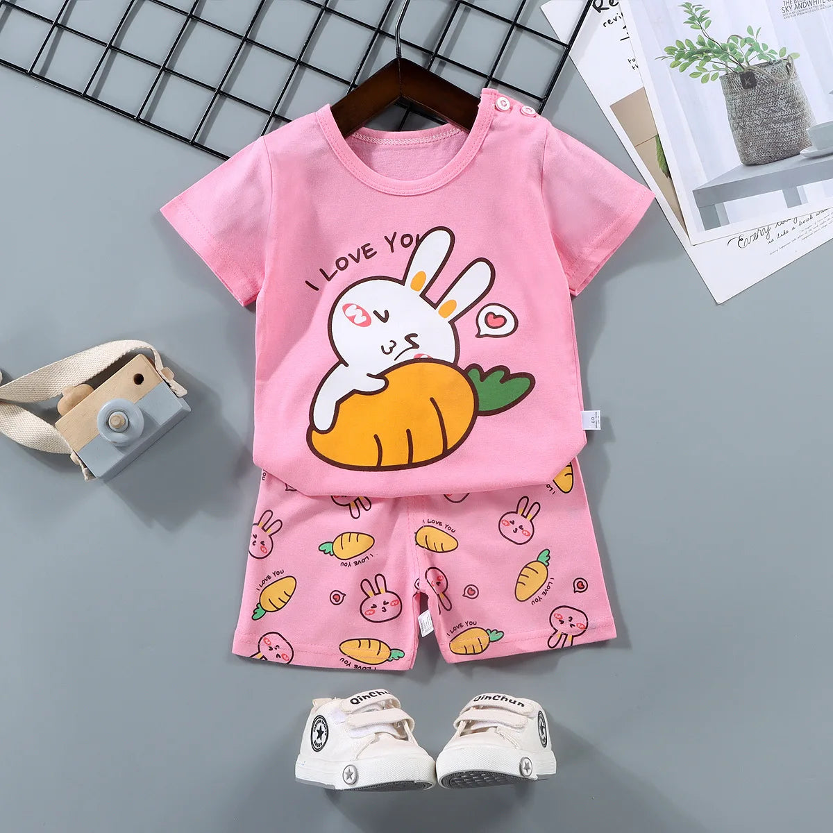 2PCS mother Kids Clothes Children's Sets Boys Girl T-shirt Shorts Summer Cotton Short sleeve Baby Children Clothing Toddler Suit