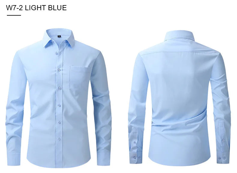 Orange Mens Dress Shirts 2023 Autumn New Regular Fit Stretch Shirt Men Long Sleeve Wrinkle-Free Easy Care Shirt Male Chemise Him