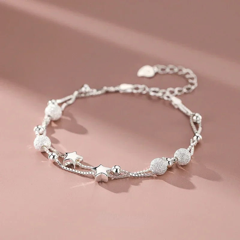 925 Sterling Silver Beautiful Stars Bracelets For Women Korean Fashion Designer Adjustable Bead Bracelet Luxury Original Jewelry