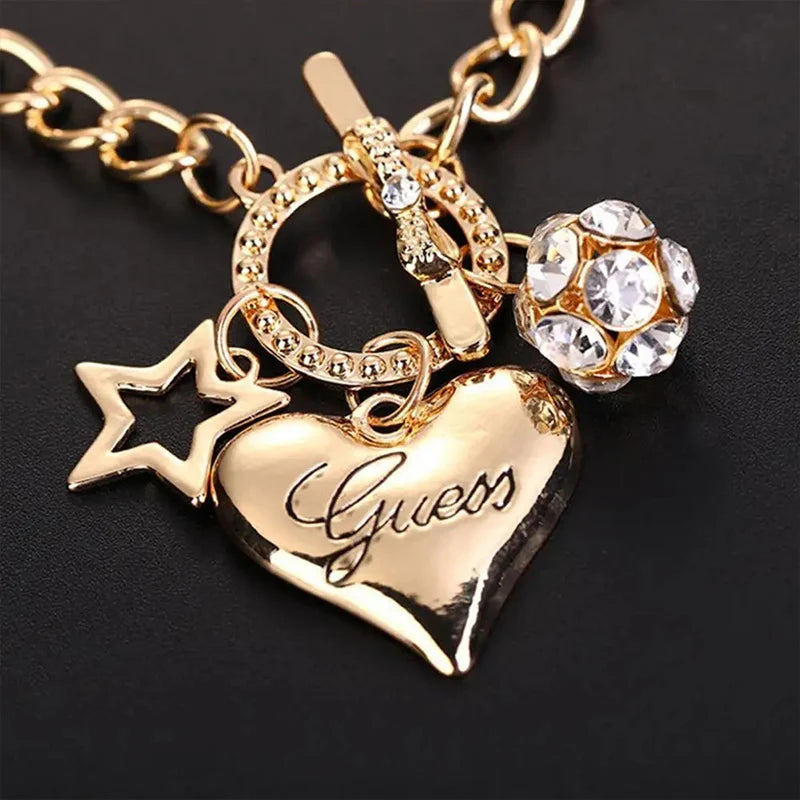 Big Heart Charm Hallowout Star Fire Ball Bracelet For Women Imitation Pearl Cute Charm Lock Closure Ins Women Bracelet Jewelry