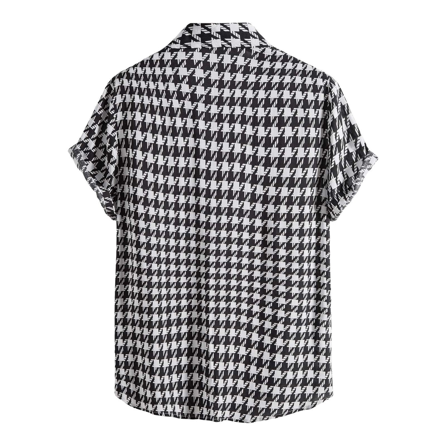 Summer Houndstooth Plaid Shirts For Men Hawaiian Short Sleeve Mens Social Dress Shirts Casual Beach Button Up Blouse Men Camisas