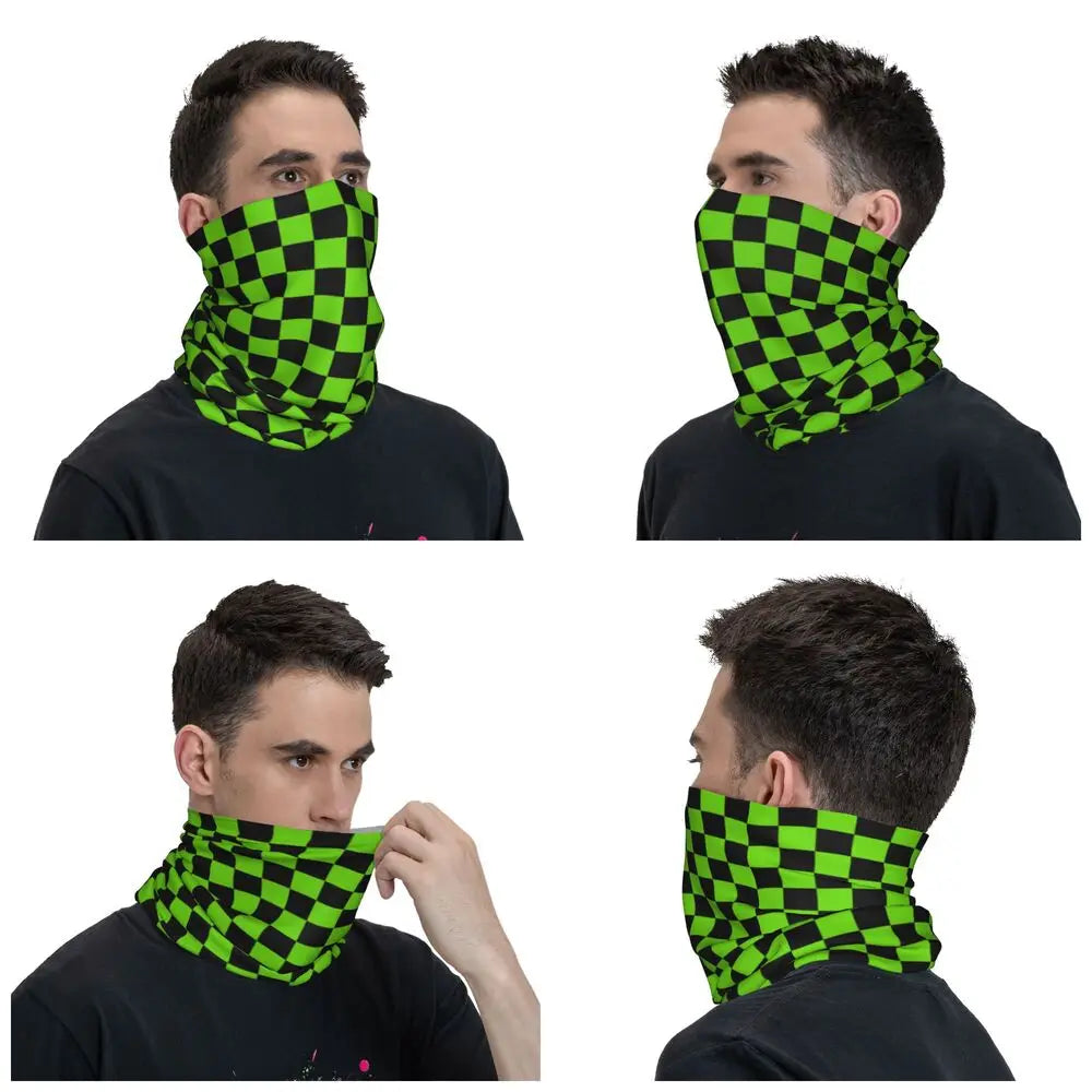 Colorful Geometric Checkered Black And Yellow Bandana Neck Gaiter Printed Racing Moto Motorcycle Wrap Scarf Headwear Running