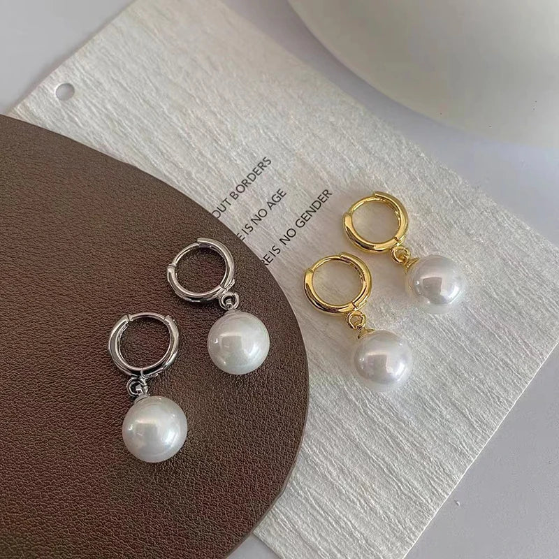 2024 New Fashion Pearl Drop Earrings Buckle Women's Round Hoop Earrings Ladies Accessories Wedding Jewelry Free Shipping