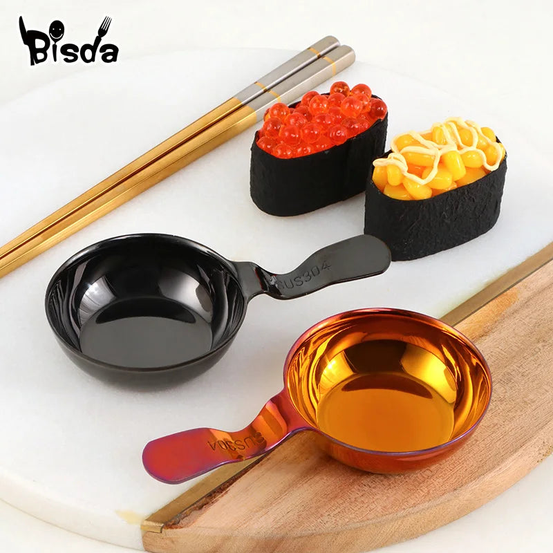 2Pcs Kichen Stainless Steel Sauce Dish Mini Tray Small Plate Side Seasoning Dish Condiment Dishes Sushi Soy Snack Dipping Bowl