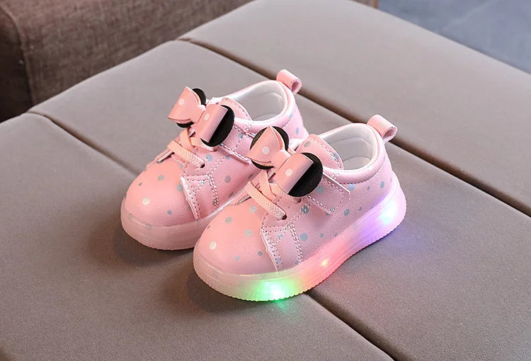 Zapatillas Kid LED Luminescent Shoes 2024 SummerNew Girl Bow Casual Shoe Lightweight Sport Shoe Breathable Tennis Shoes Kid Shoe