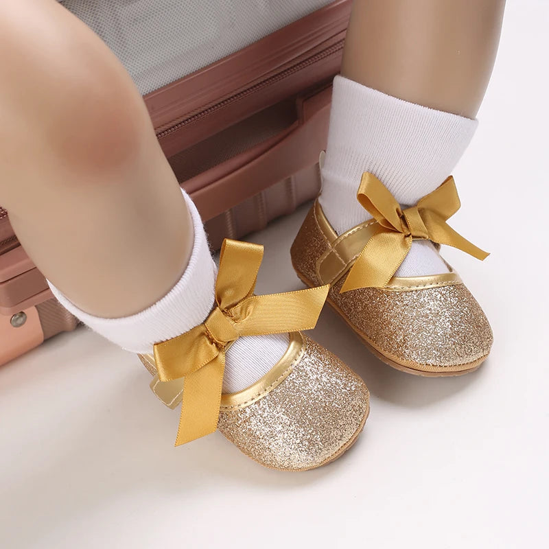 0-18M Girls' Baby Shoes Fashionable Classic Gold Theme Princess Shoes Soft Sole Comfortable Baby Walking Shoes