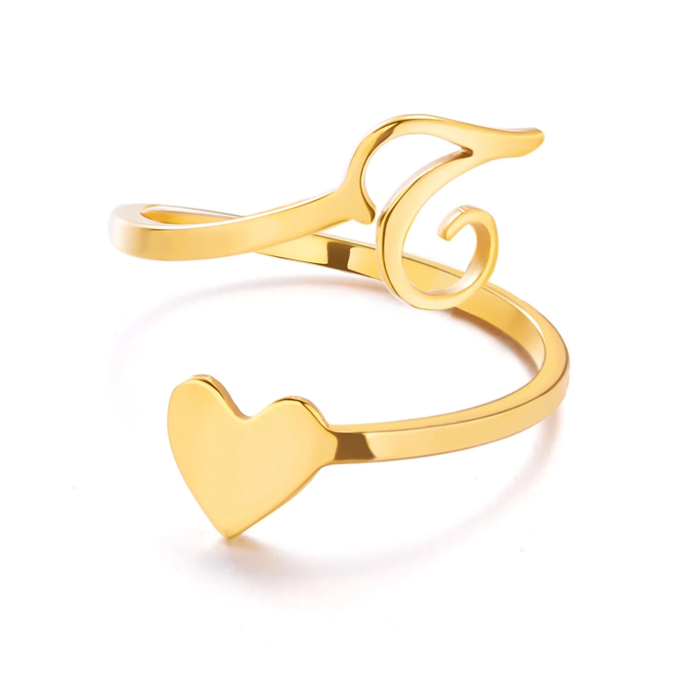 Simple Romantic Heart and Letter Rings A-Z 26  Alphabet Initials Ring For Women Opening Finger Ring Party Jewelry Birthday Gift