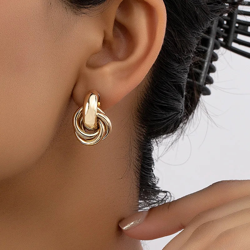 Gold SIlver Color Knot Hoop Earring For Women Shiny Plating Trendy Earring Stud Cute Daily Wear Jewelry