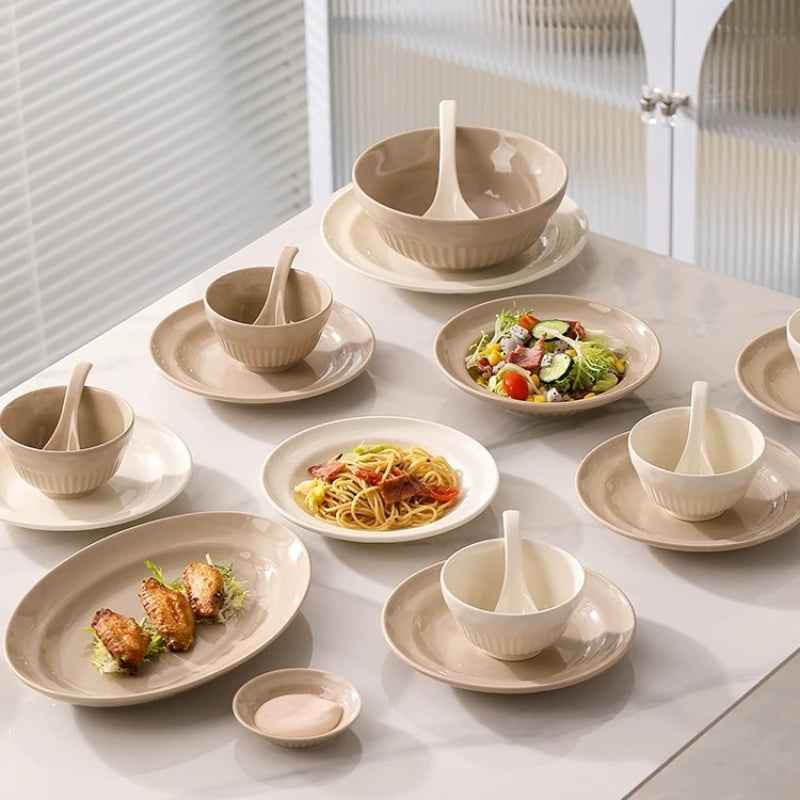 Cream Style Ceramic Bowl Set, High-end Japanese Kitchen Accessories, Dishes, Tableware Set, Chinese Ceramic Tableware Set