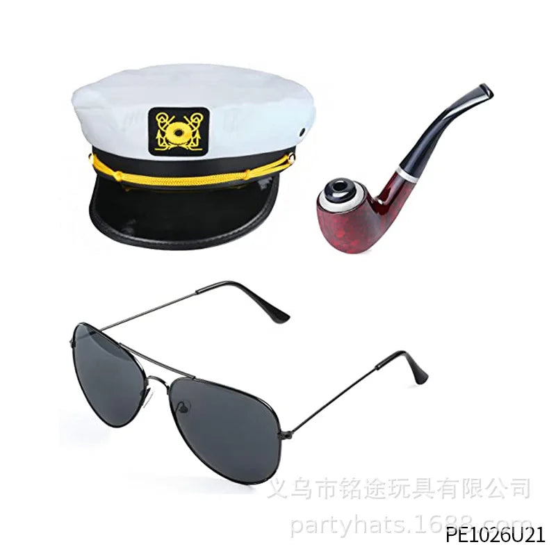 Hats for Men Women Cosplay Y2k Caps Airline Pilot Captain Costume Kit Pilot Dress Up Accessory Set with Aviator Sunglasses