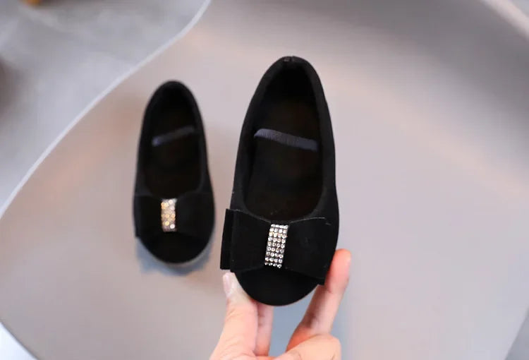 Elegant Girl Princess Shoes Fashion Bowtie Children's Leather Shoes Spring Autumn Kids Causal Solid Color Velvet Moccasins Chic