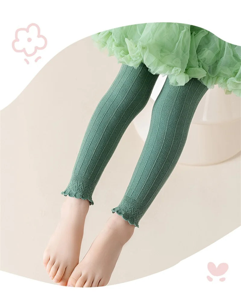 Spring Autumn Baby Pants Newborn Girl Trousers Soild Lace Ruffle Cotton Student Uniform Legging Kids Children Leggings 1-12Years