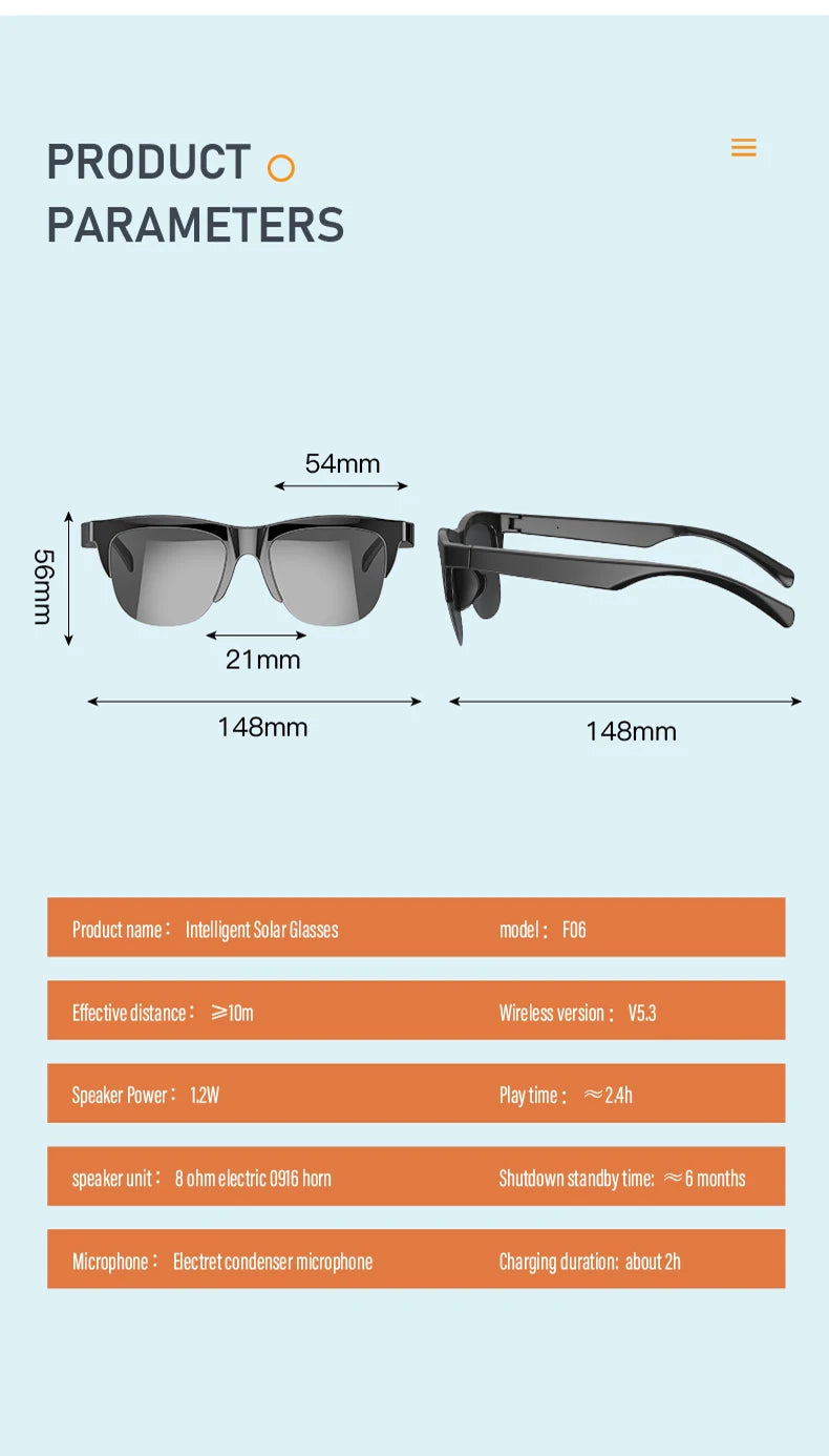 F Series Fone Ouvido Bluetooth Lenses Man Water Proof Smartglass Stereo Connected Bezel Smartglasses Polarized Men's Sunglasses