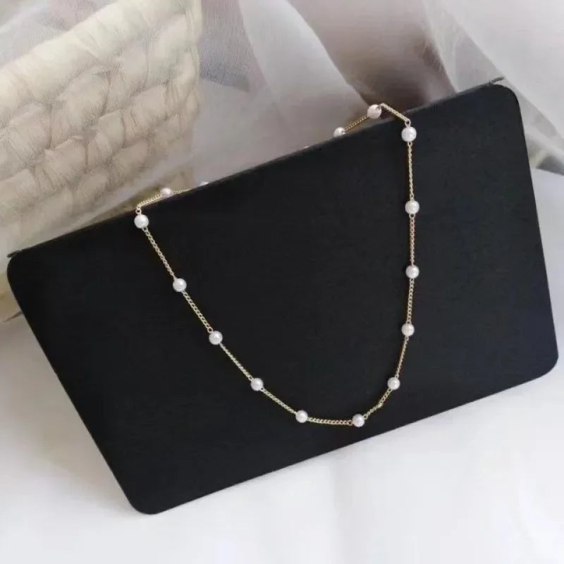 2024 New Beads Women's Neck Chain Kpop Pearl Choker Necklace Gold Color Goth Chocker Jewelry On The Neck Pendant Collar For Girl