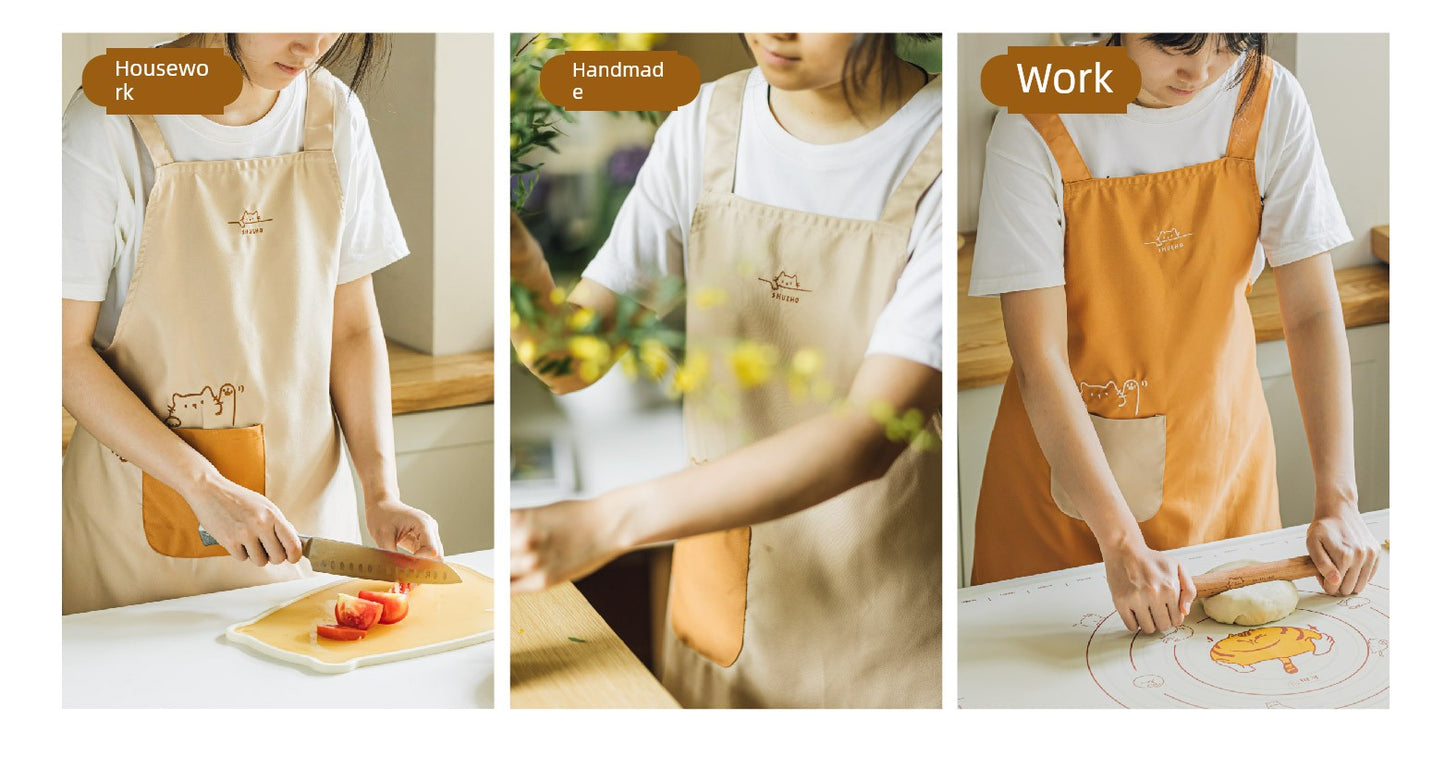 Shuke Fat Orange Household Apron Cooking Waterproof Oil-Proof Fancy Young Stall Thin Kitchen Special Cute