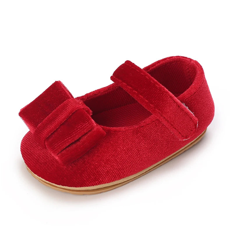 Spring and Autumn Girl Baby Shoes Classic Fashion Red Theme Cute Bow Princess Shoes Rubber Sole Anti slip Comfortable Walking Sh