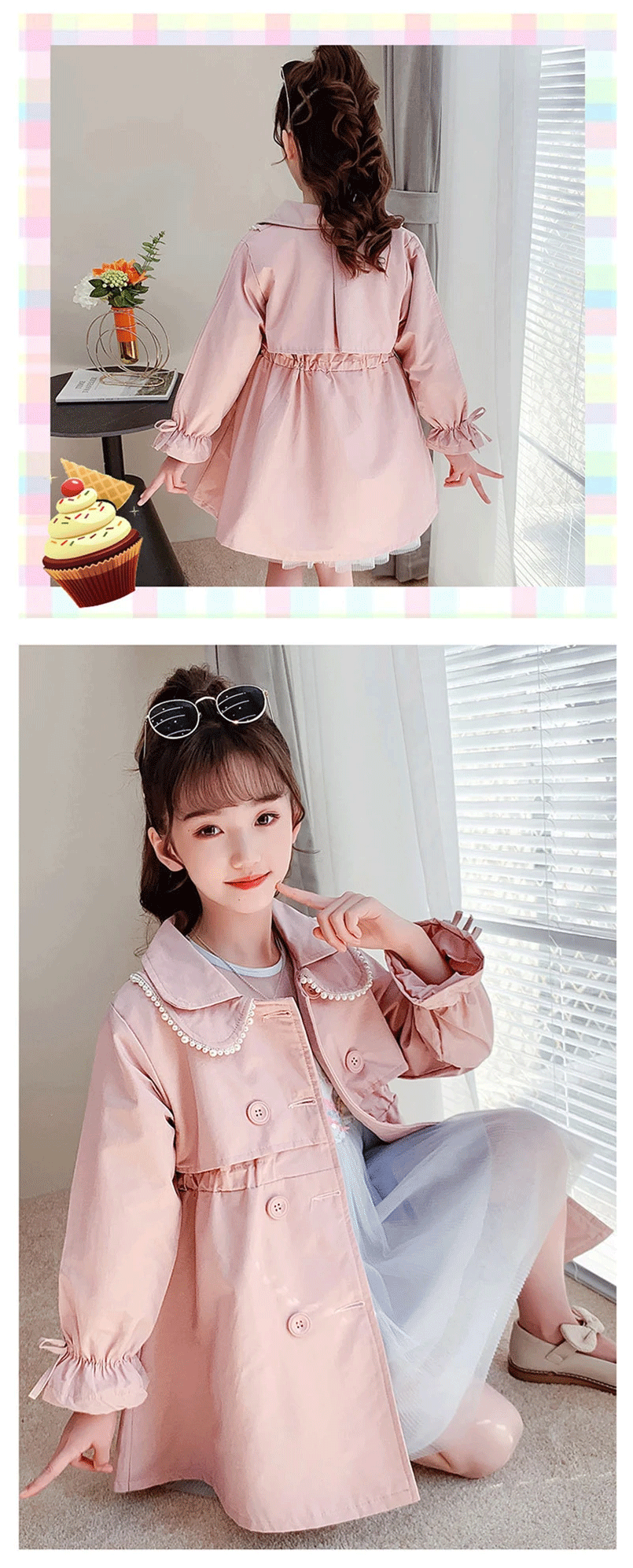 2024 Spring Autumn New Arrival Fashion Korean Style Girls Trench Coat Children's Outerwear Long Windbreak Jacket For Girls 4-12Y