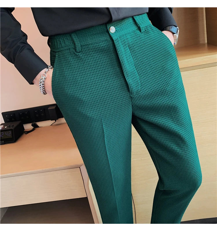 Suit Pants Autumn Winter Fashion Waffle Dress Pants For Men Clothing Business Casual Slim Fit Men's Formal Trousers High Quality