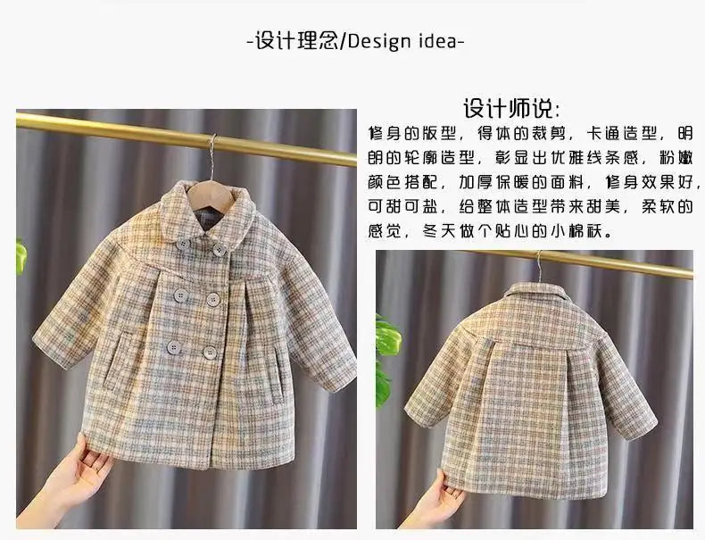 Kids Girls Autumn Winter New Middle And Small Children's Baby  Korean Edition Woolen Coat Thickened Children's Woolen Coat Trend