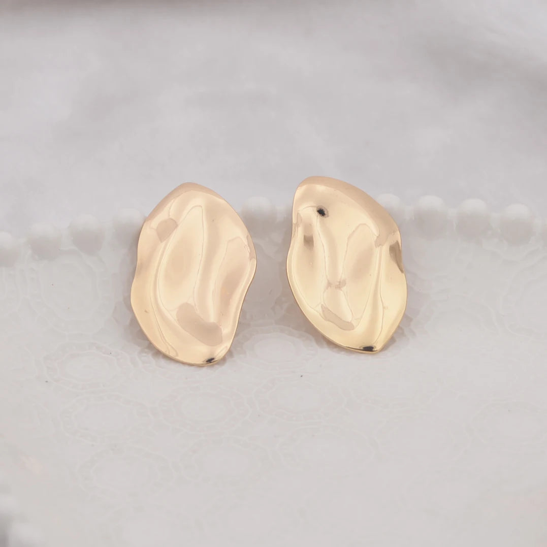 Exaggerated Irregular Big Metal Smooth Wrinkles Drop Earrings Unique Design Gold Color Ear Jewelry New Year Gift