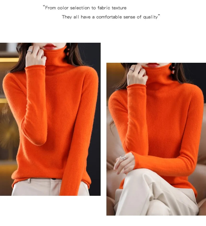 New 100% Merino Wool Turtleneck Cashmere Sweater In Autumn And Winter Women's Casual Knitted Coat Women's Coat Korean Fashion