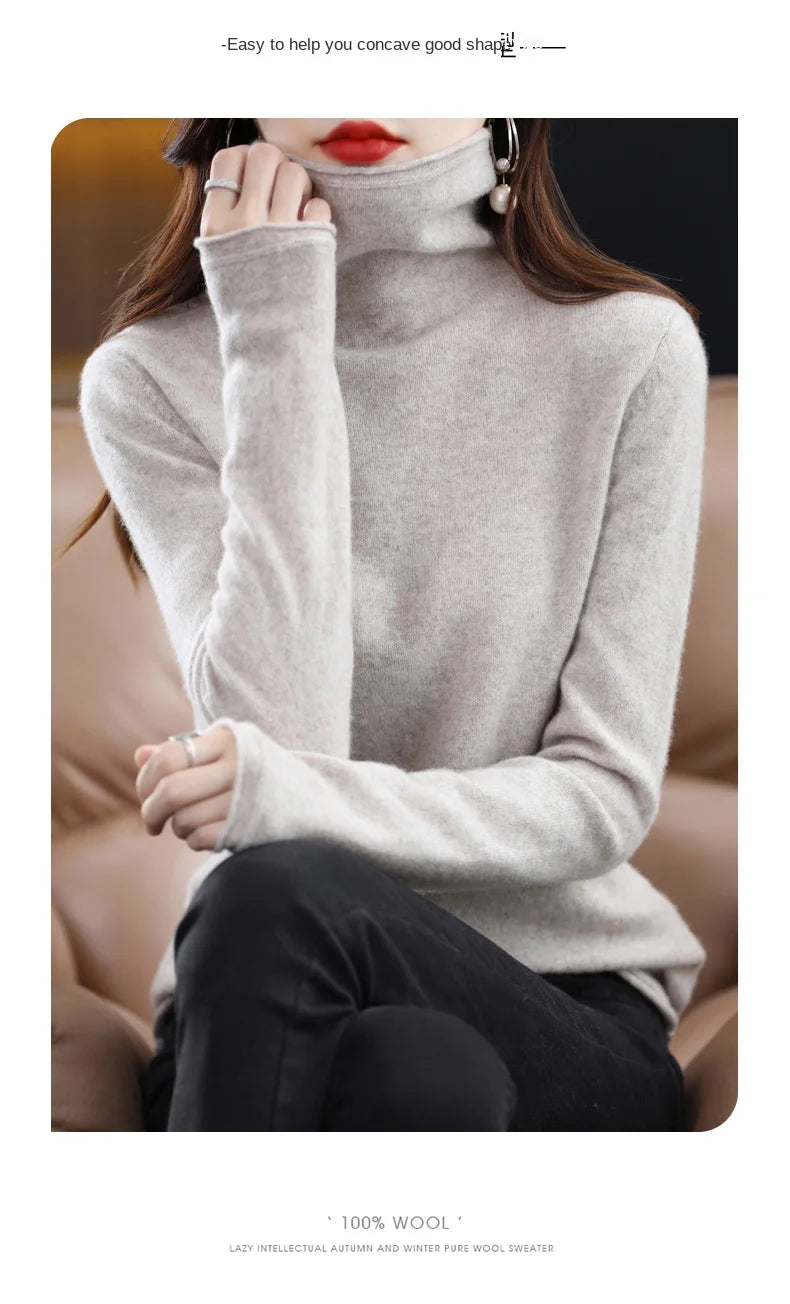 New 100% Merino Wool Turtleneck Cashmere Sweater In Autumn And Winter Women's Casual Knitted Coat Women's Coat Korean Fashion