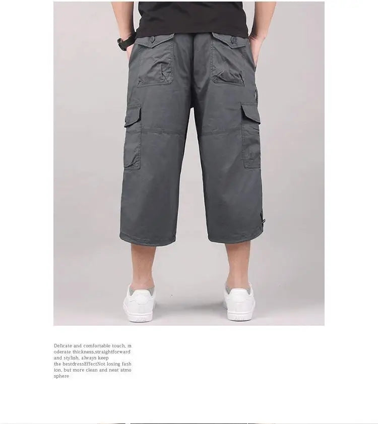 Men's Cargo Shorts Summer Loose Casual Pants Elastic Waist Large Size Outdoor Jogging Sweatpants Trend Multi Pockets