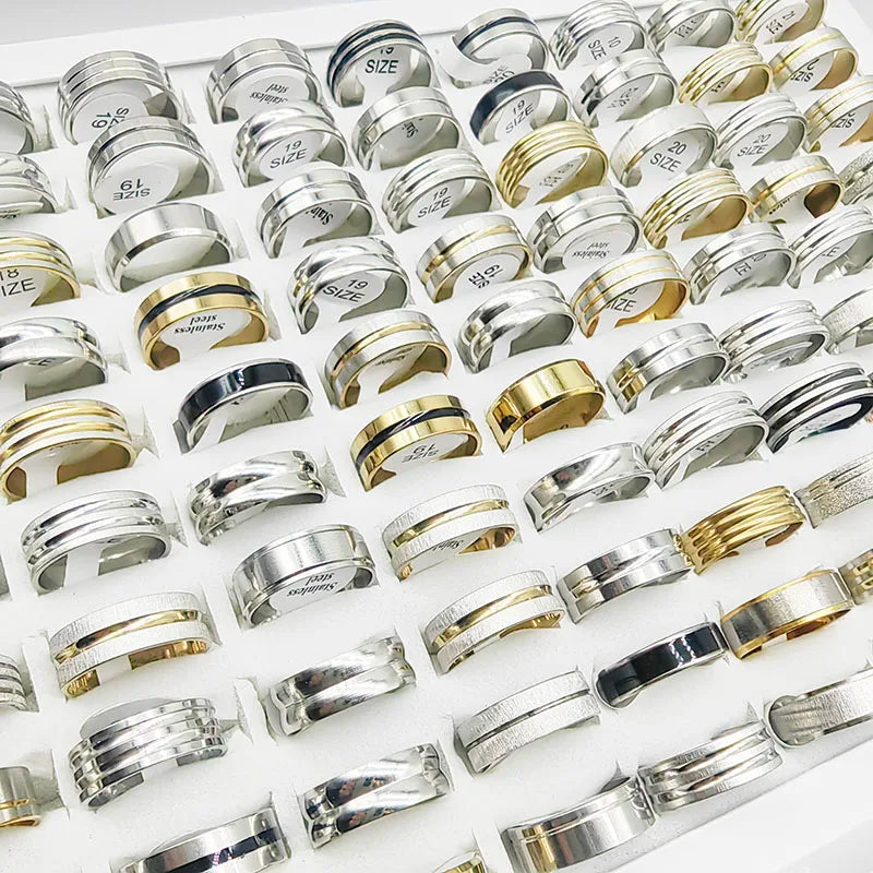 20pcs/Lot Factory Wholesale Hot Mix Style Simple Stainless Steel Finger Rings Men Women New Gifts Jewelry Bar Wide Joint Ring