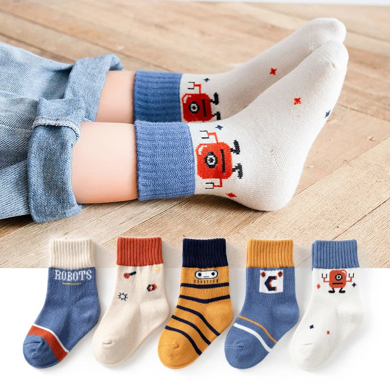 5 Pairs Kids Boys Socks Children Sport School Students Socks Spring Autumn Soft Cotton Toddler Mid Tube Sock Baby Girl Clothes